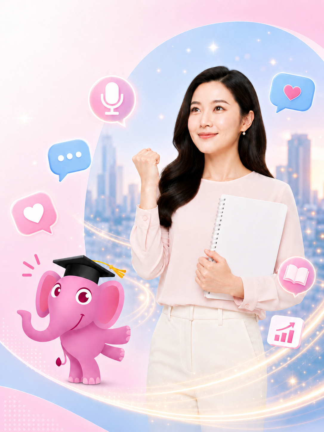 HOPE, ESL mascot, and English learning icons